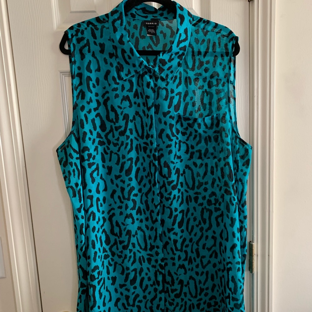 EUC Sheer Leopard Print Button Down Top